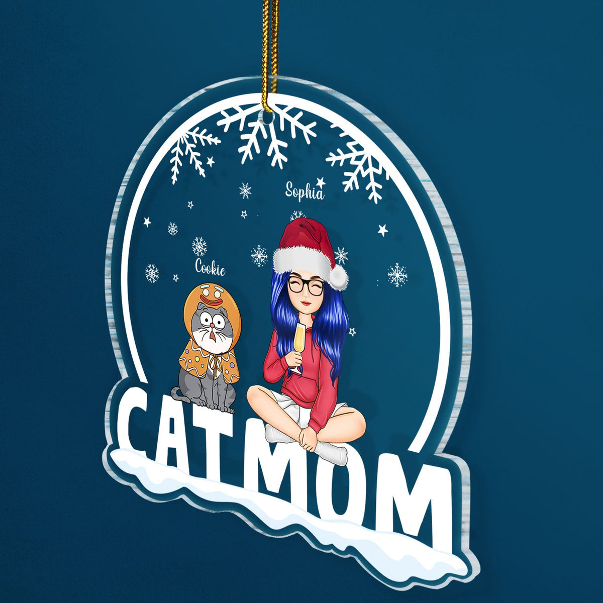 Cat Mom Funny Cartoon Cats Snowdome - Christmas Gift For Cat Lovers - Personalized Custom Shaped Acrylic Ornament