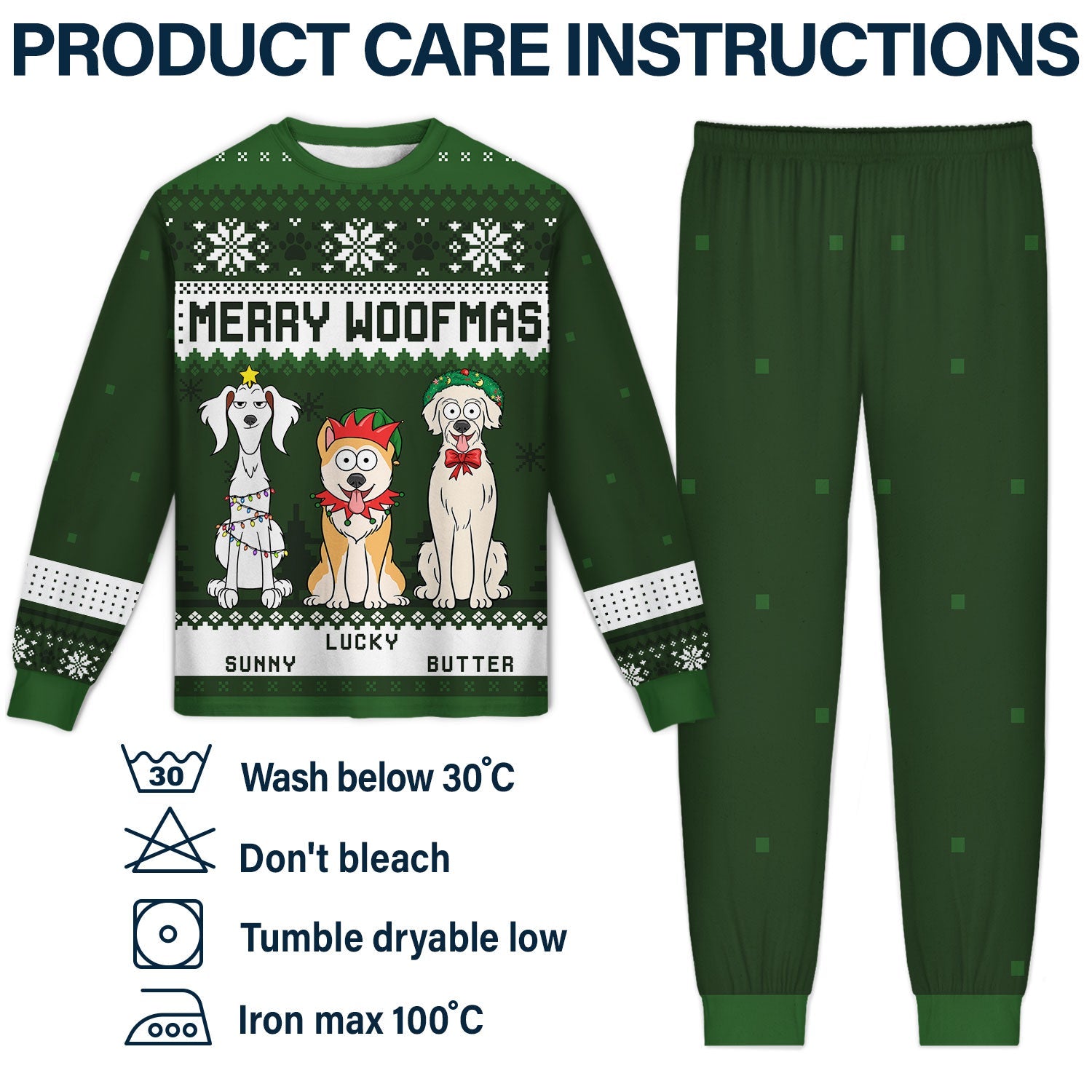 Feliz Navidog Merry Woofmas Funny Cartoon Dogs - Christmas Gift For Dog Lovers - Personalized Unisex Pajamas Set