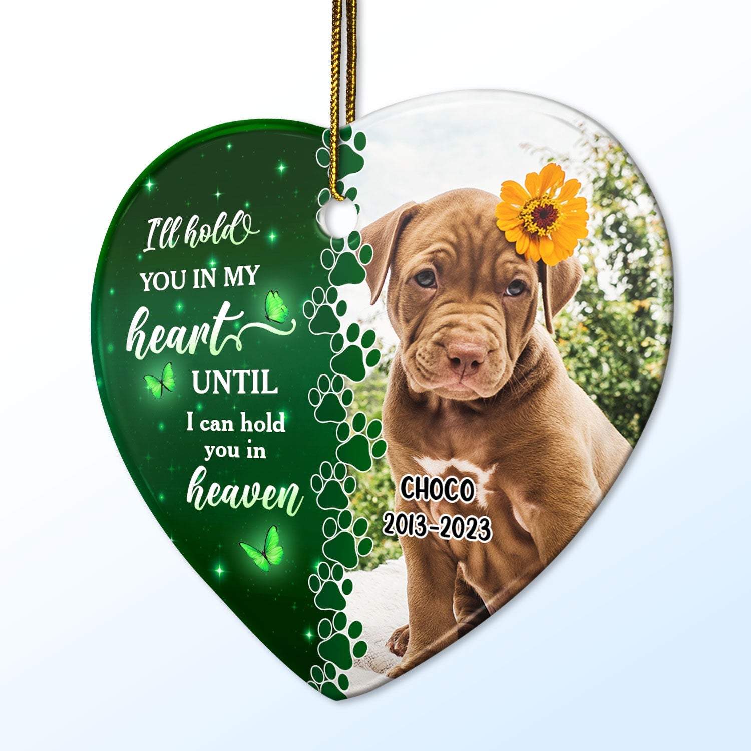 Custom Photo Dog Cat Forever In My Heart - Christmas Keepsake, Memorial Gift For Pet Lovers - Personalized Heart Ceramic Ornament