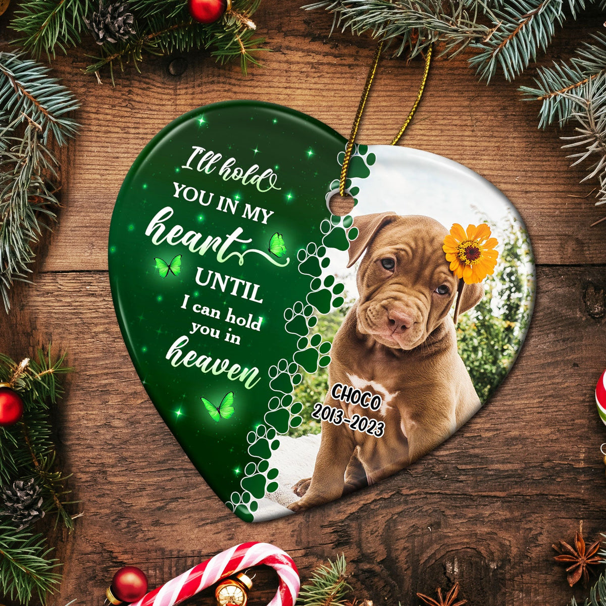 Custom Photo Dog Cat Forever In My Heart - Christmas Keepsake, Memorial Gift For Pet Lovers - Personalized Heart Ceramic Ornament