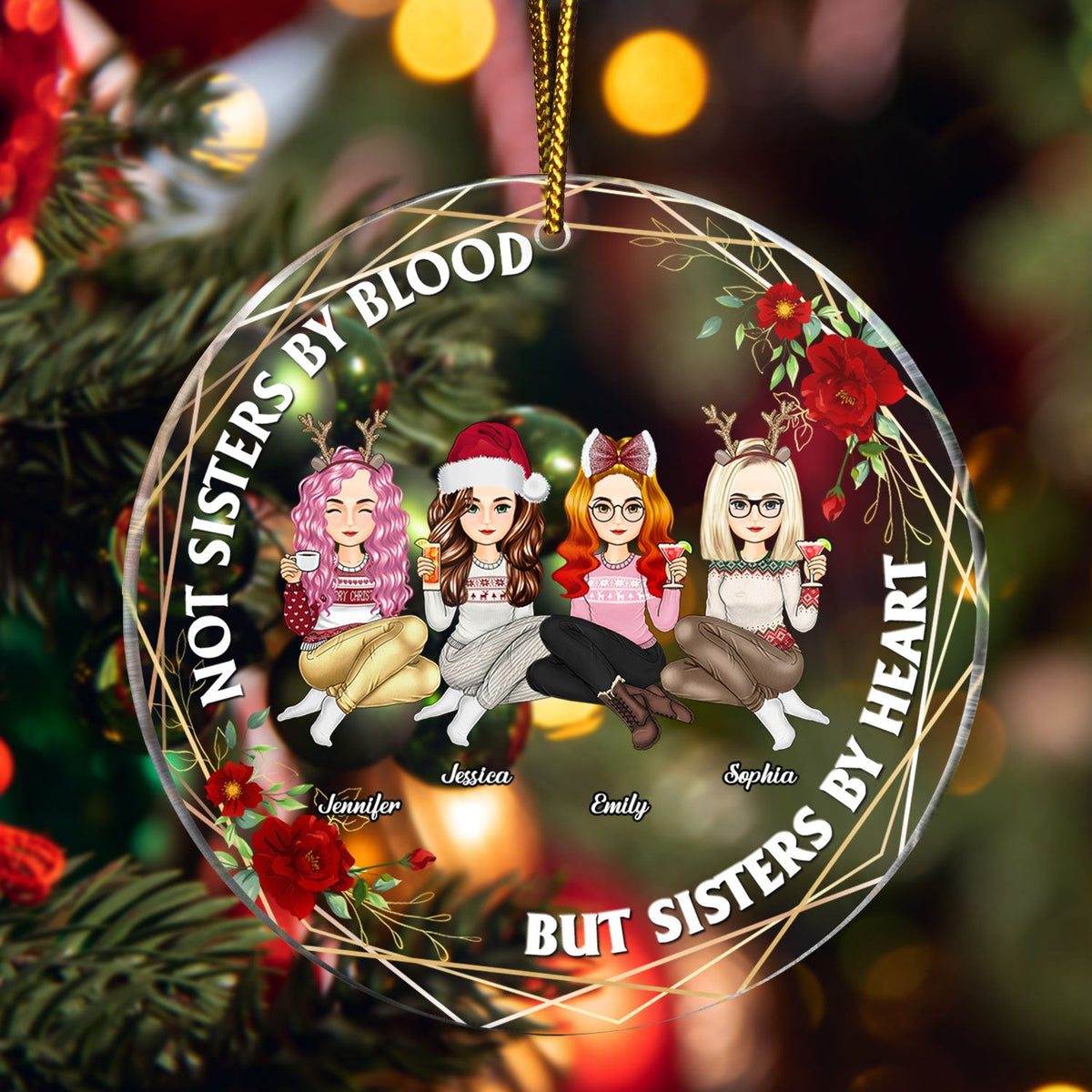 Not Sisters By Blood - Christmas Gift For Besties - Personalized Circle Acrylic Ornament