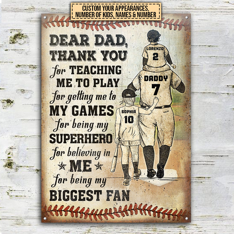 Personalized Baseball Dad And Child Thank You Custom Classic Metal Signs