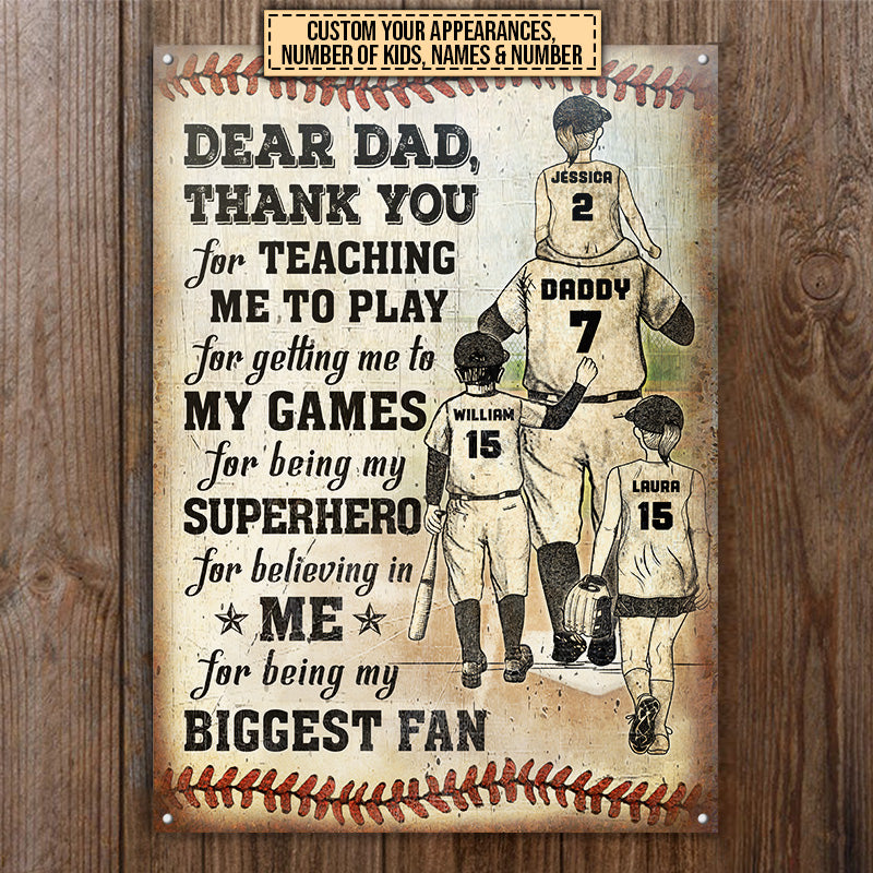 Personalized Baseball Dad And Child Thank You Custom Classic Metal Signs