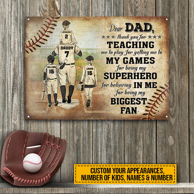 Personalized Baseball Dad And Child Thank You Dad Custom Kids Custom Classic Metal Signs