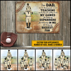 Personalized Baseball Dad And Child Thank You Dad Custom Kids Custom Classic Metal Signs