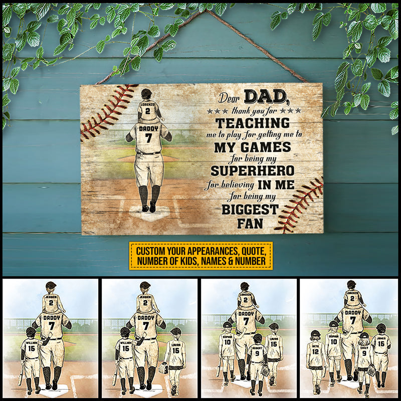 Personalized Baseball Dad And Child Thank You Dad Custom Wood Rectangle Sign