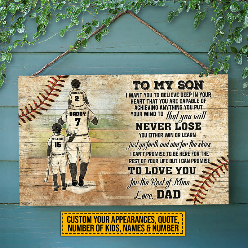 Personalized Baseball Dad And Child Thank You Dad Custom Wood Rectangle Sign