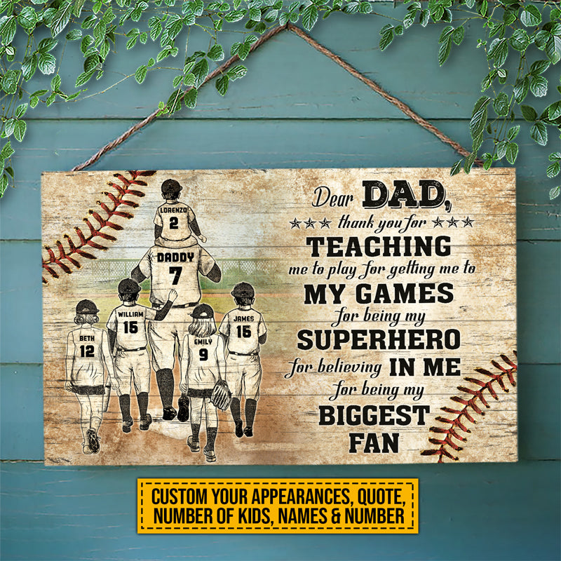 Personalized Baseball Dad And Child Thank You Dad Custom Wood Rectangle Sign