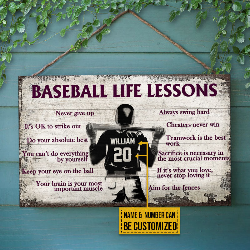 Personalized Baseball Life Lessons-Customized Wood Rectangle Sign