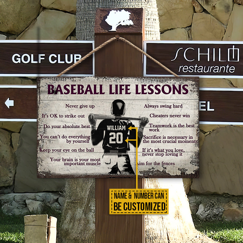 Personalized Baseball Life Lessons-Customized Wood Rectangle Sign