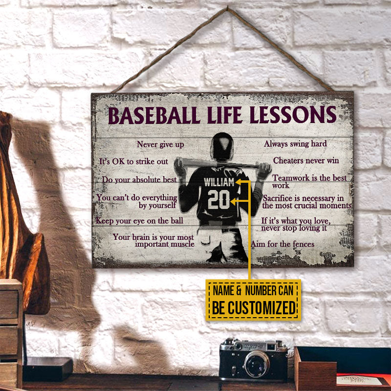 Personalized Baseball Life Lessons-Customized Wood Rectangle Sign