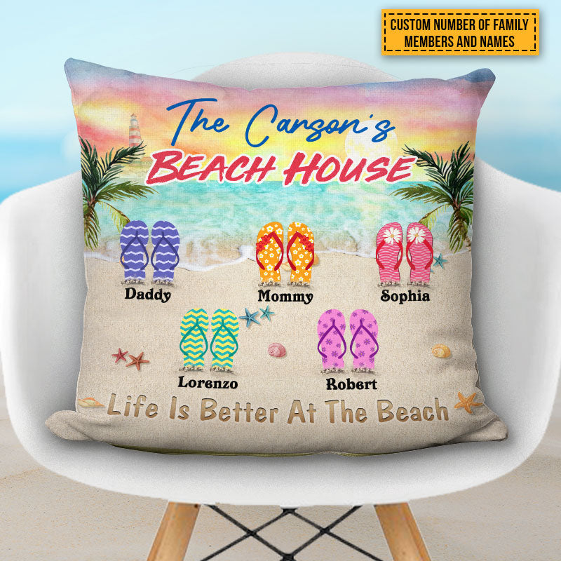 Personalized Beach Family Life Is Better Custom Pillow