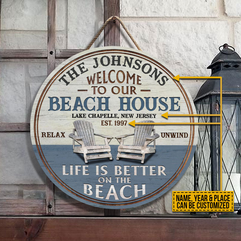 Personalized Beach House Life Is Better Custom Wood Circle Sign