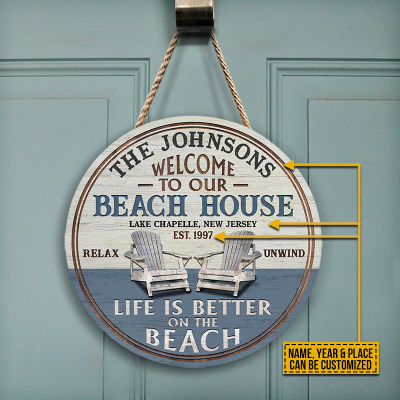 Personalized Beach House Life Is Better Custom Wood Circle Sign