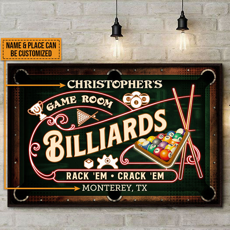 Personalized Billiards Game Room Neon Custom Poster