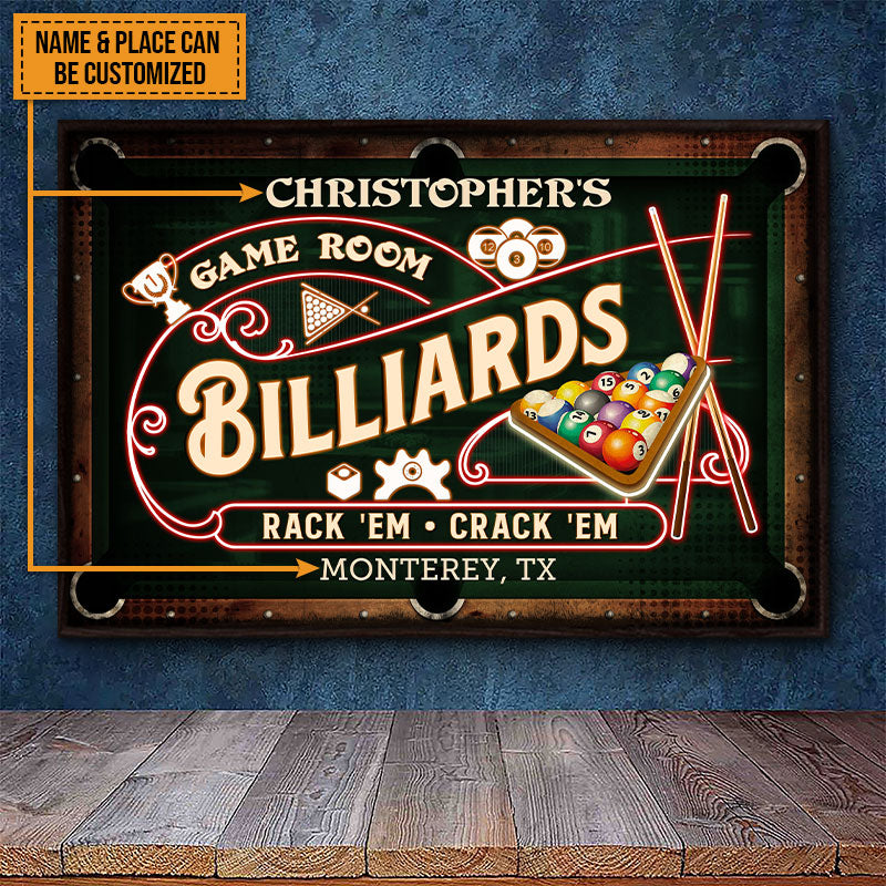 Personalized Billiards Game Room Neon Custom Poster