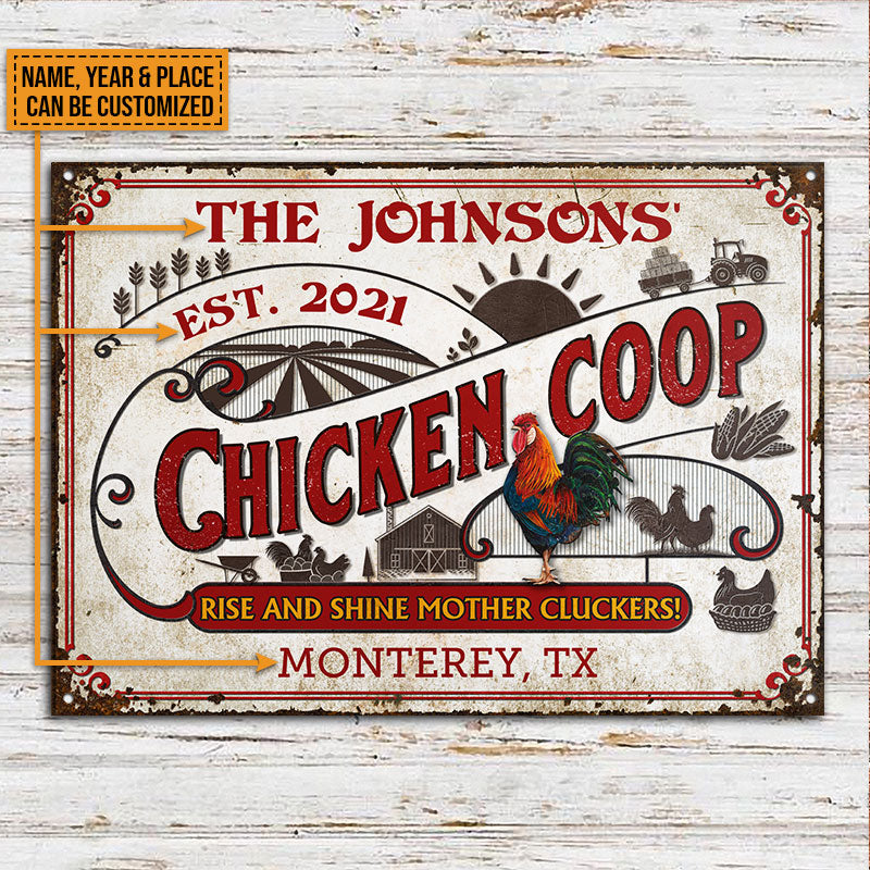 Personalized Chicken Coop Rise And Shine White Custom Classic Metal Signs