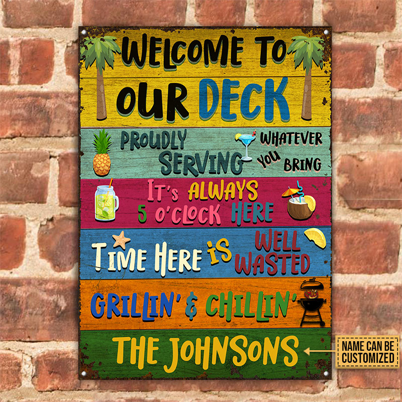 Personalized Deck Grillin and Chillin Custom Classic Metal Signs