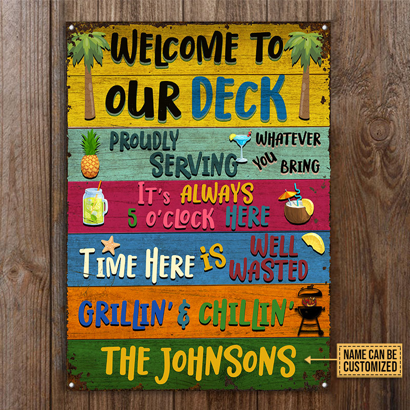 Personalized Deck Grillin and Chillin Custom Classic Metal Signs