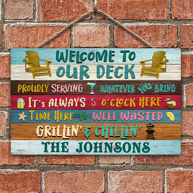 Personalized Deck Welcome Proudly Serving Custom Wood Rectangle Sign