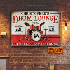 Personalized Drum Lounge Play Hard Play Loud Customized Classic Metal Signs