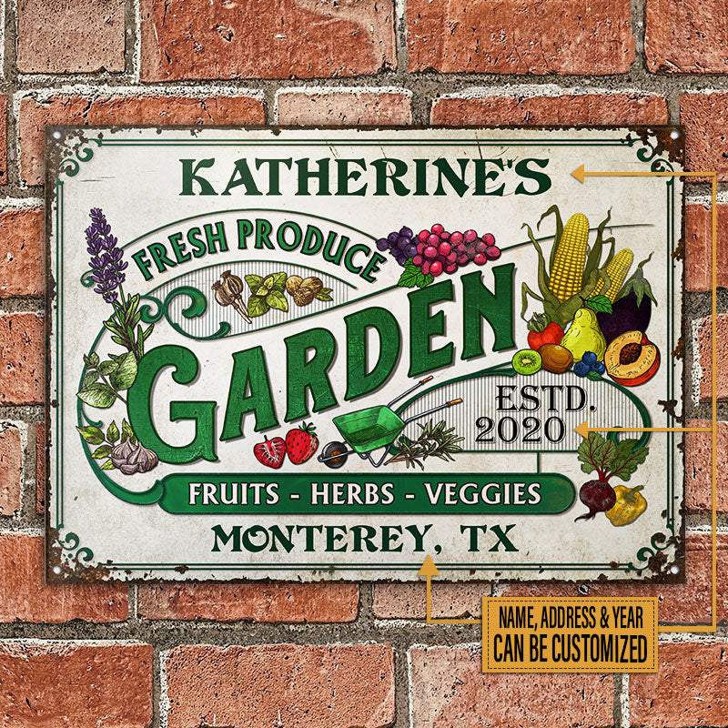 Personalized Garden Fresh Produce Custom Classic Metal Signs