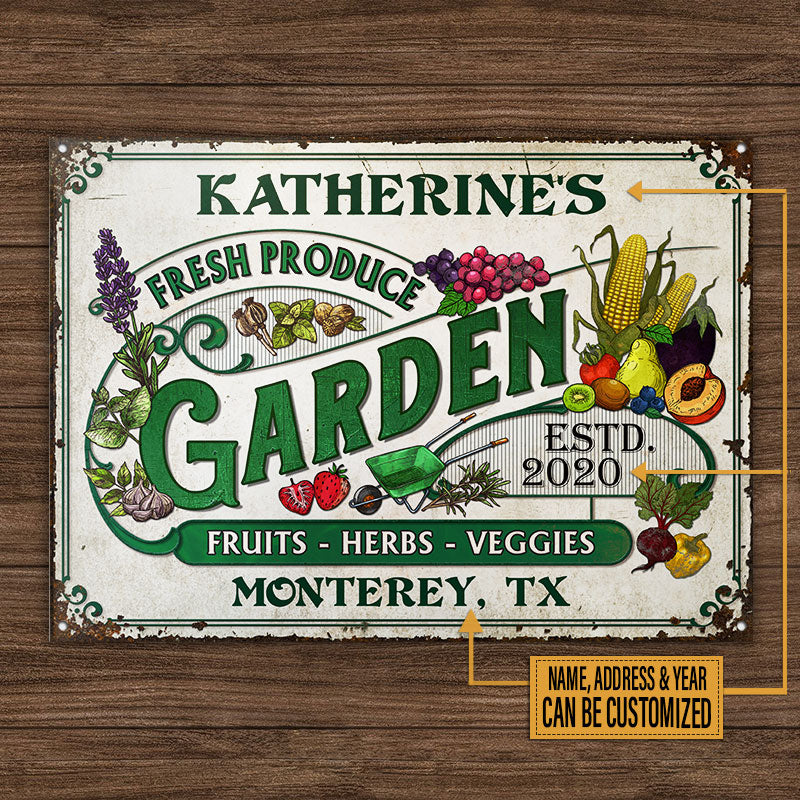 Personalized Garden Fresh Produce Custom Classic Metal Signs