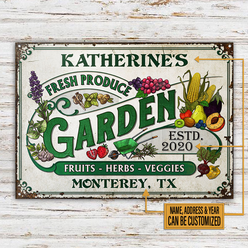 Personalized Garden Fresh Produce Custom Classic Metal Signs