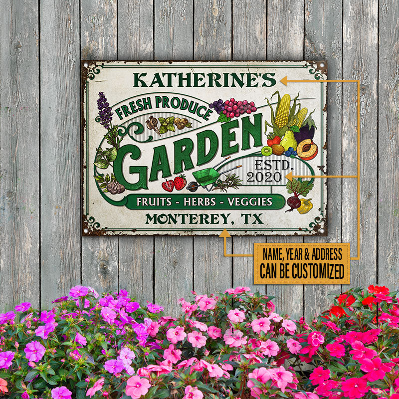 Personalized Garden Fresh Produce Custom Classic Metal Signs