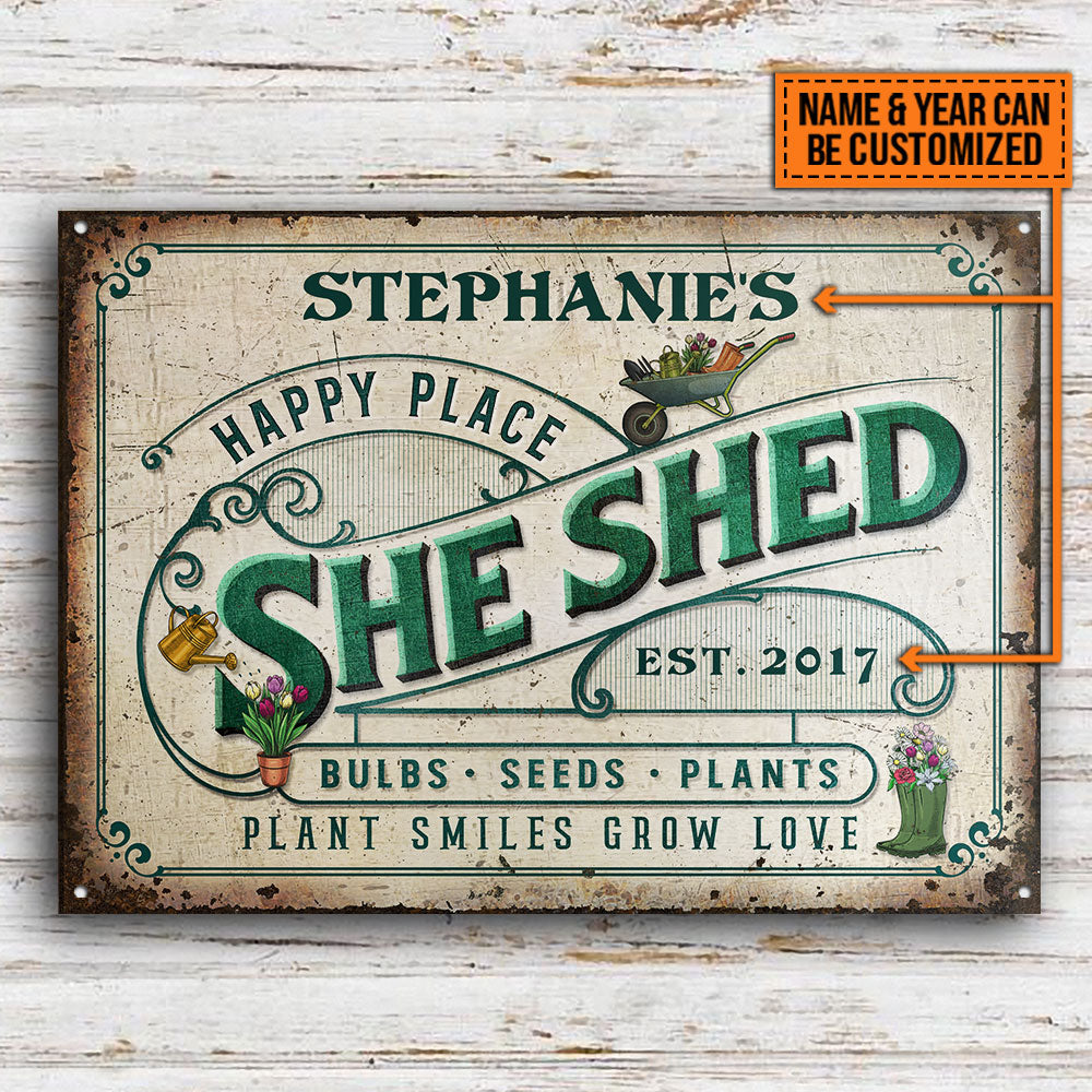 Personalized Garden She Shed Plant Smiles Grow Love Customized Classic Metal Signs