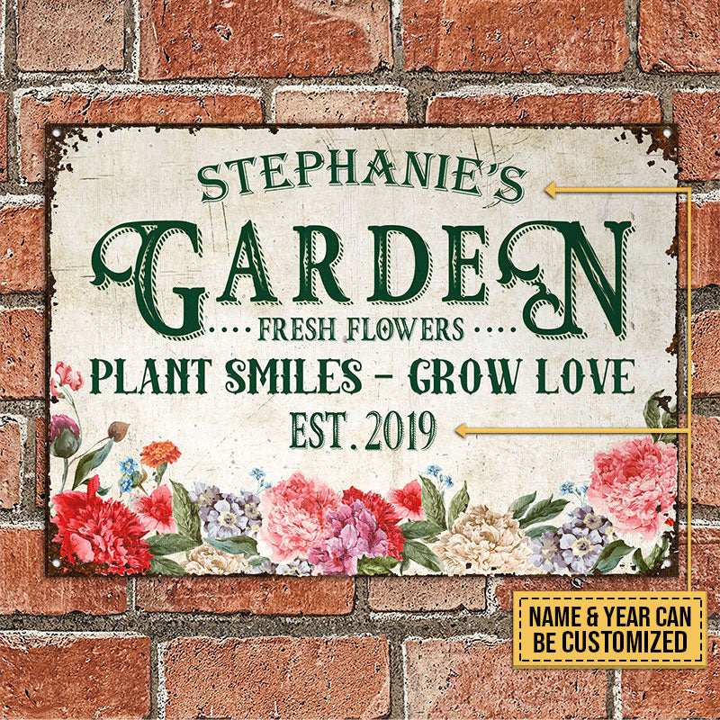 Personalized Gardening Plant Smiles Custom Classic Metal Signs