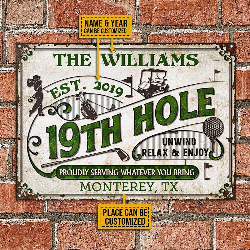 Personalized Golf 19th Hole Proudly Customized Classic Metal Signs