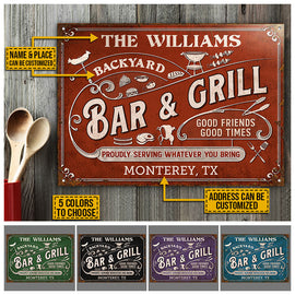 Personalized Grilling Proudly Serving Whatever You Bring Color Customized Classic Metal Signs