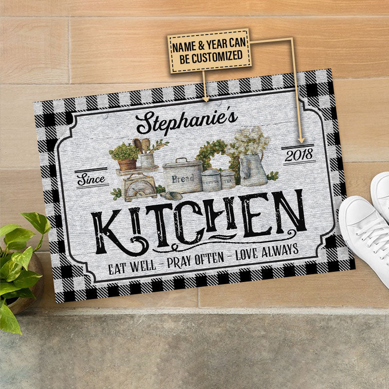 Personalized Kitchen Love Always Black And White Custom Doormat