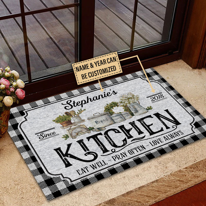 Personalized Kitchen Love Always Black And White Custom Doormat