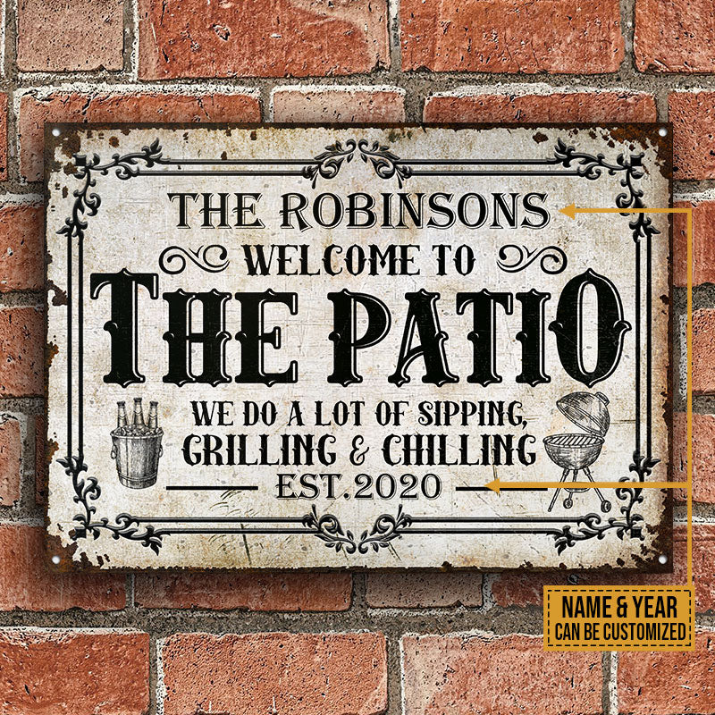 Personalized Patio Sipping Grilling Chilling Custom Classic Metal Signs