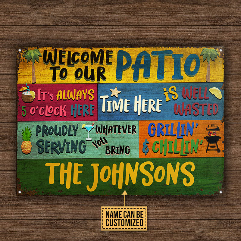 Personalized Patio Welcome Grillin And Chillin Custom Classic Metal Signs