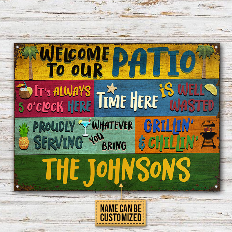 Personalized Patio Welcome Grillin And Chillin Custom Classic Metal Signs