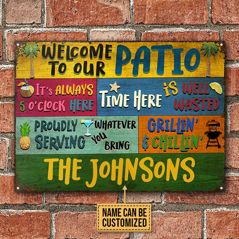 Personalized Patio Welcome Grillin And Chillin Custom Classic Metal Signs