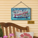 Personalized Pool Bar & Grill Pink And Blue Custom Wood Rectangle Sign