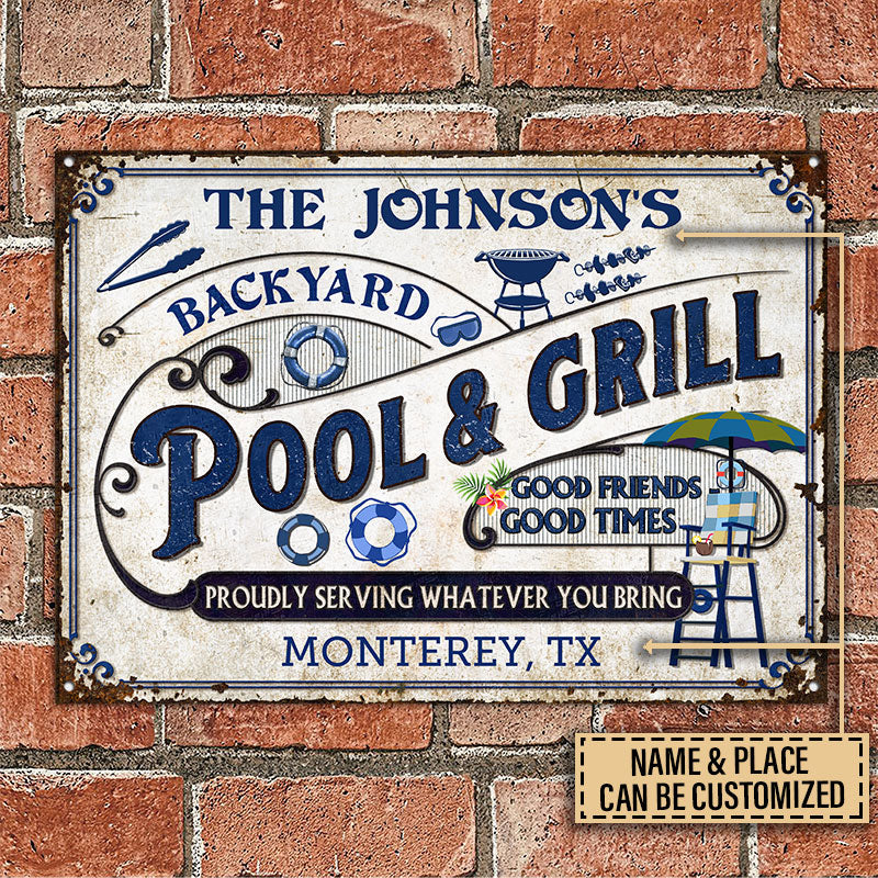 Personalized Pool Grilling Backyard Custom Classic Metal Signs