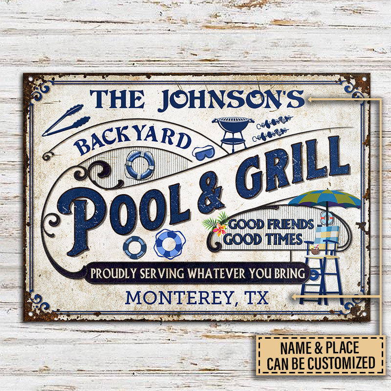 Personalized Pool Grilling Backyard Custom Classic Metal Signs