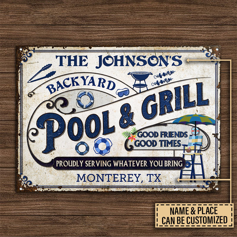 Personalized Pool Grilling Backyard Custom Classic Metal Signs