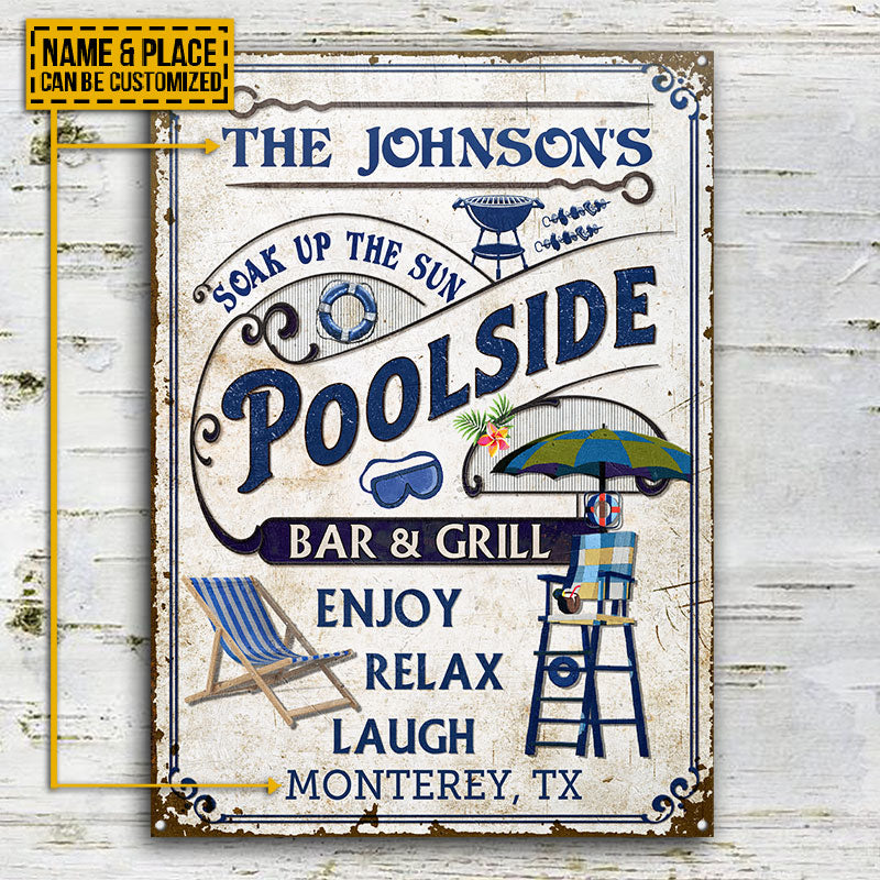 Personalized Pool Poolside Bar & Grill Custom Classic Metal Signs