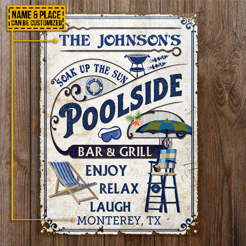 Personalized Pool Poolside Bar & Grill Custom Classic Metal Signs