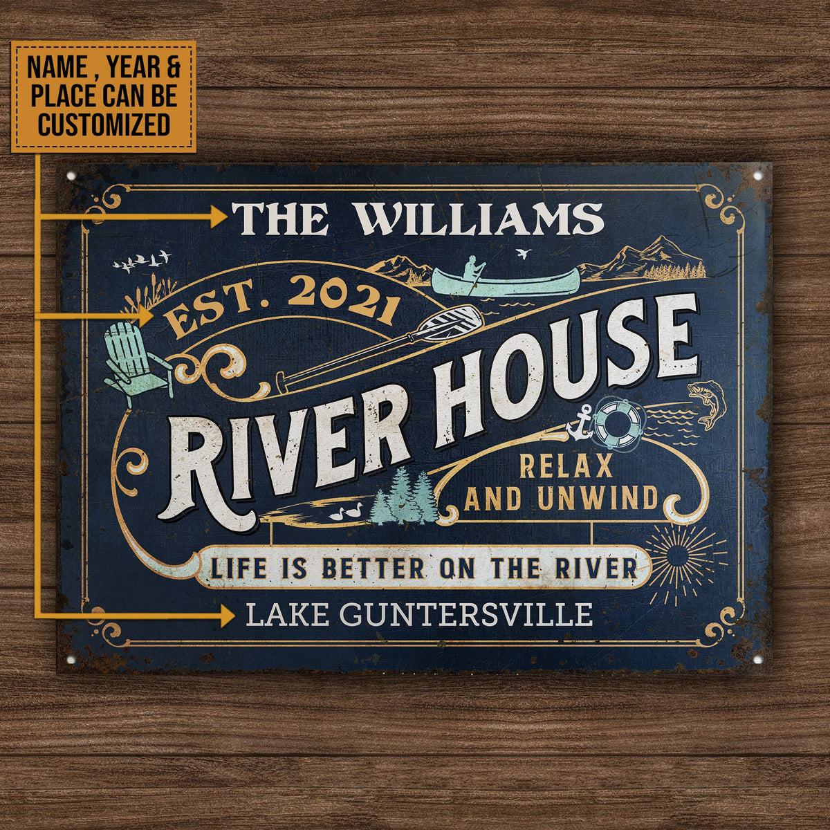 Personalized River House Life Better Customized Classic Metal Signs