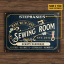 Personalized Sewing Room Made With Love Customized Classic Metal Signs