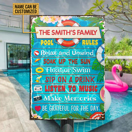 Personalized Swimming Pool Rules Relax Customized Classic Metal Signs