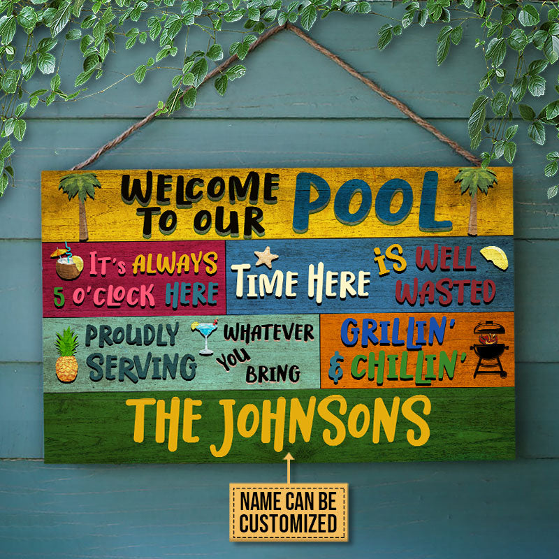 Personalized Swimming Pool Welcome To Our Custom Wood Rectangle Sign