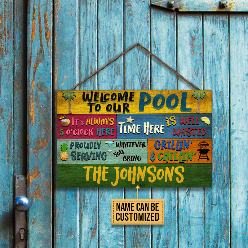 Personalized Swimming Pool Welcome To Our Custom Wood Rectangle Sign